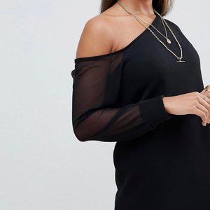 ASOS Petite OffShoulder Sweater Dress with Mesh Sleeve US 00 Petite  UK 2 Petite